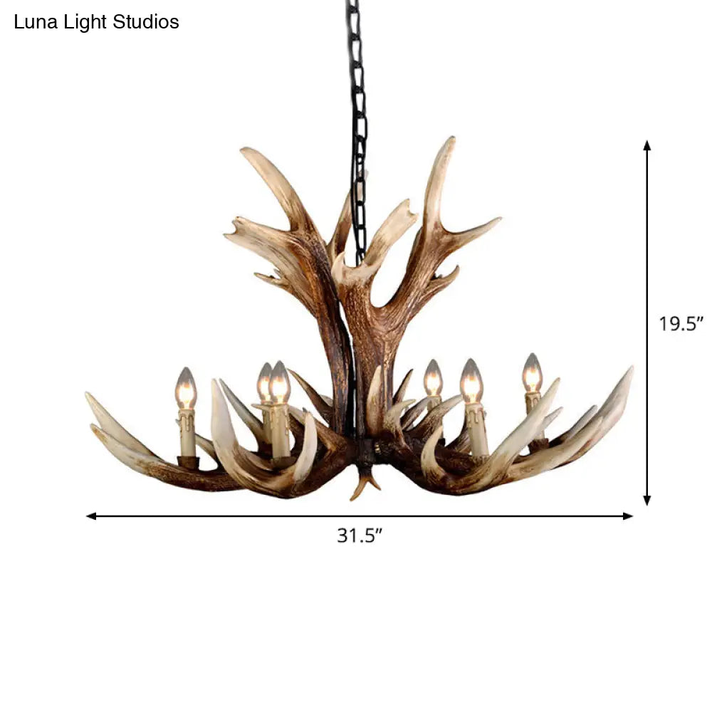 Rustic Antler Chandelier - Resin Pendant Lamp 6/8 Lights Farmhouse Style In Brown