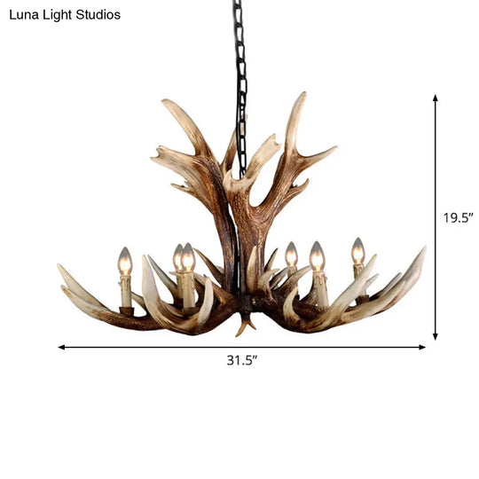 Rustic Antler Chandelier - Resin Pendant Lamp 6/8 Lights Farmhouse Style In Brown