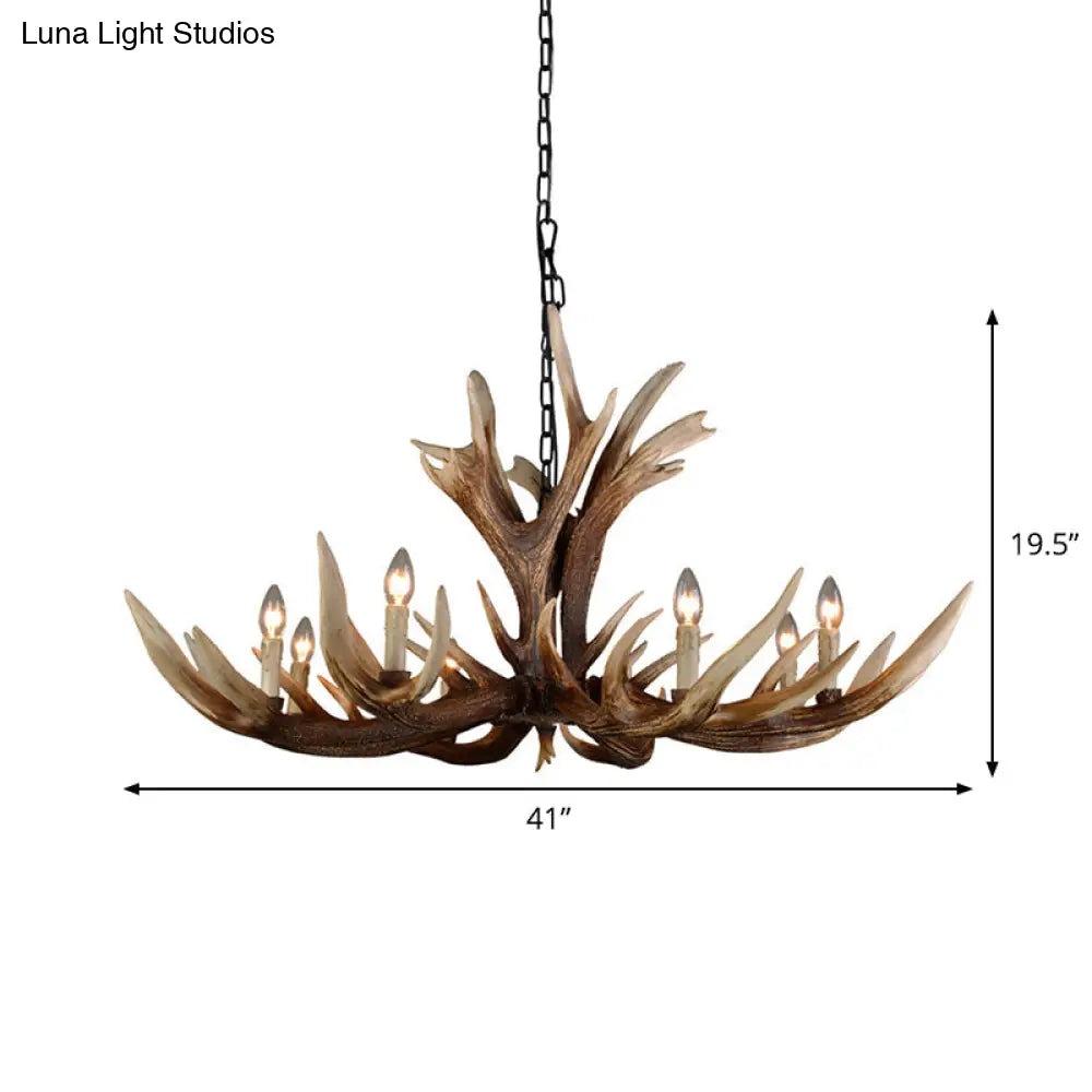 Rustic Antler Chandelier - Resin Pendant Lamp 6/8 Lights Farmhouse Style In Brown