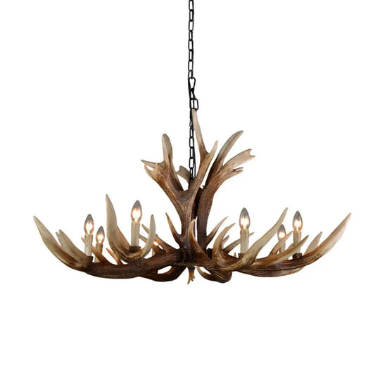 Rustic Antler Chandelier - Resin Pendant Lamp 6/8 Lights Farmhouse Style In Brown 8 /