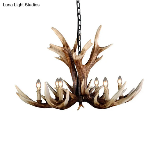 Rustic Antler Chandelier - Resin Pendant Lamp 6/8 Lights Farmhouse Style In Brown