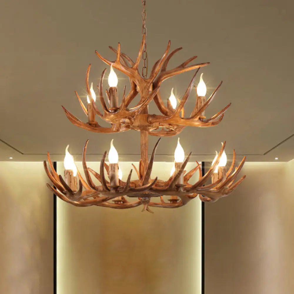 Rustic Antler Shape Resin Chandelier Pendant Light Fixture - Brown’ 12 / Brown