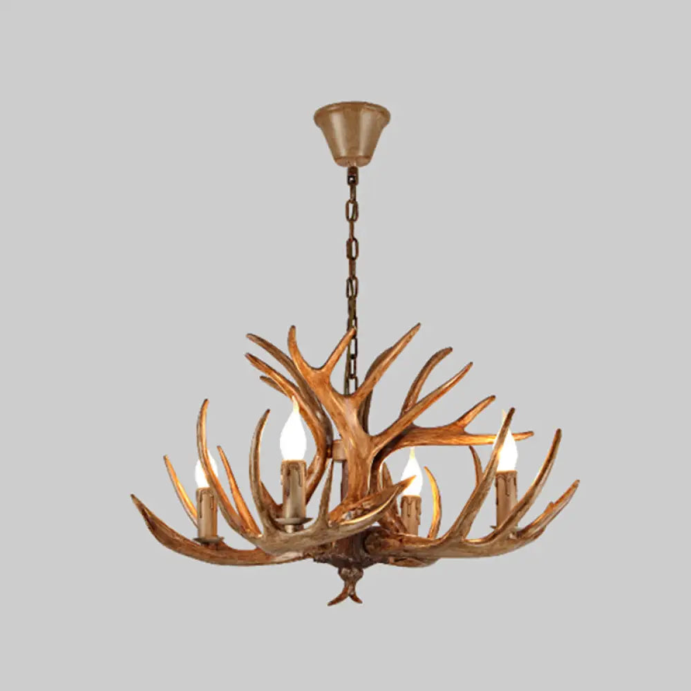 Rustic Antler Shape Resin Chandelier Pendant Light Fixture - Brown’ 4 / Brown