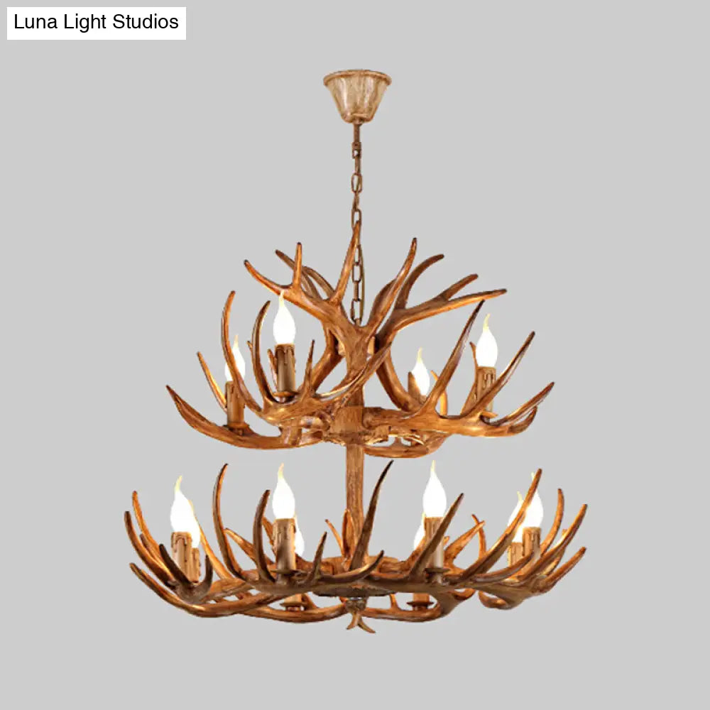 Rustic Brown Resin Chandelier Pendant Light With Antler Shape - Perfect For Restaurants