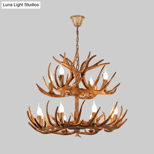 Rustic Brown Resin Chandelier Pendant Light With Antler Shape - Perfect For Restaurants