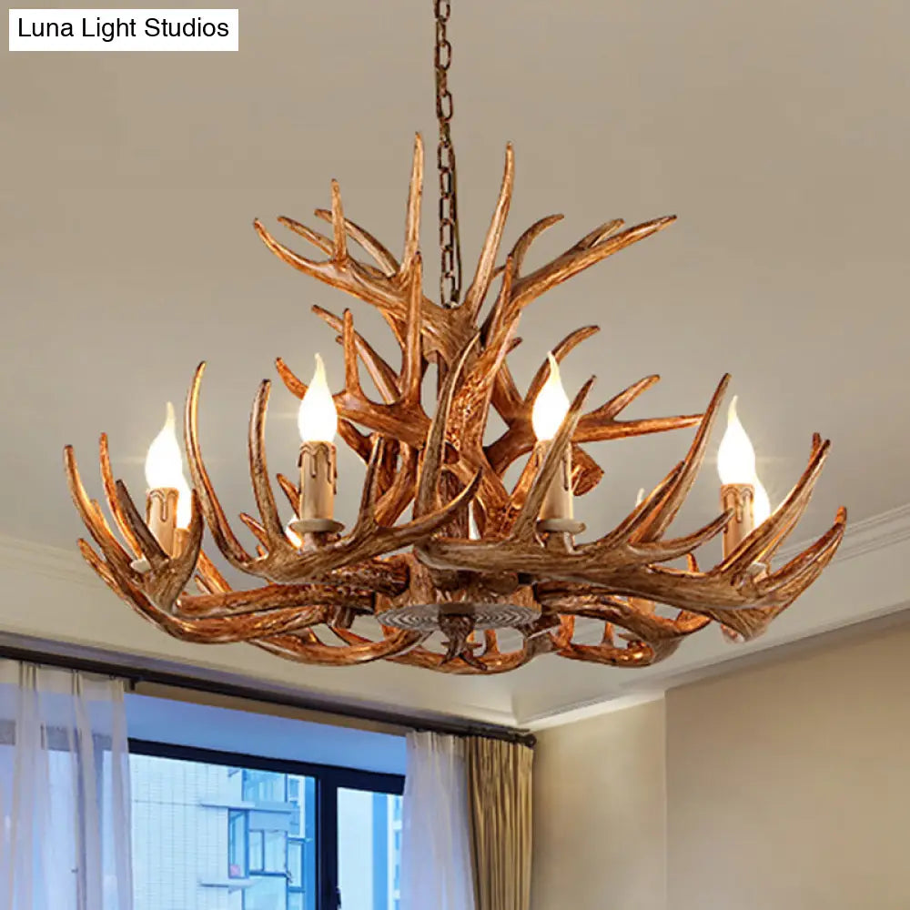 Rustic Brown Resin Chandelier Pendant Light With Antler Shape - Perfect For Restaurants 9 /