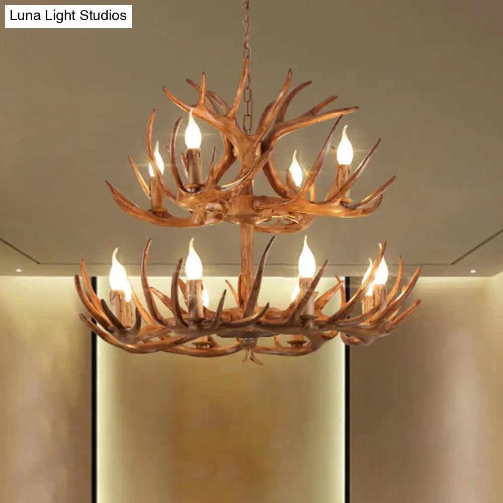 Rustic Brown Resin Chandelier Pendant Light With Antler Shape - Perfect For Restaurants 12 /