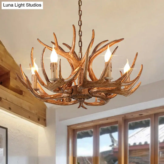 Rustic Brown Resin Chandelier Pendant Light With Antler Shape - Perfect For Restaurants 6 /