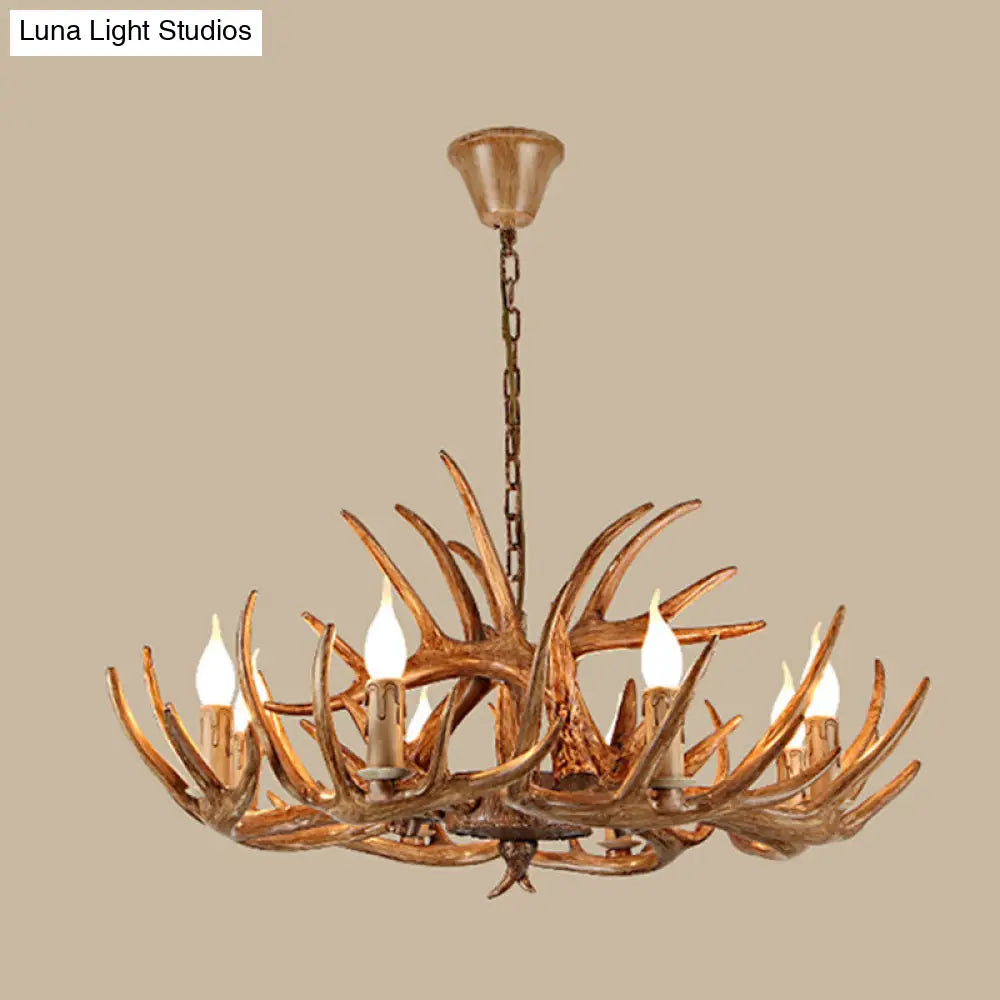 Rustic Brown Resin Chandelier Pendant Light With Antler Shape - Perfect For Restaurants 8 /