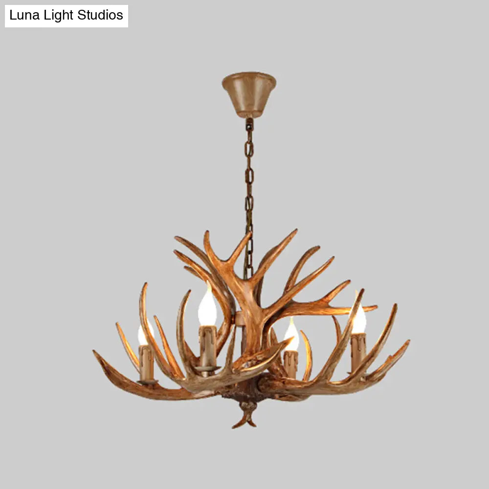 Rustic Brown Resin Chandelier Pendant Light With Antler Shape - Perfect For Restaurants 4 /