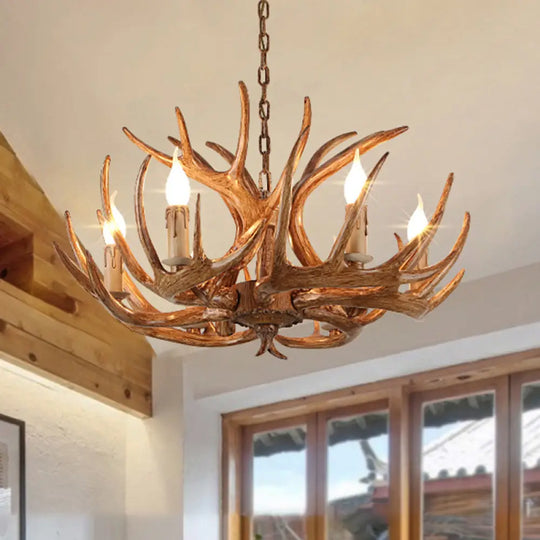 Rustic Antler Shape Resin Chandelier Pendant Light Fixture - Brown’ 6 / Brown