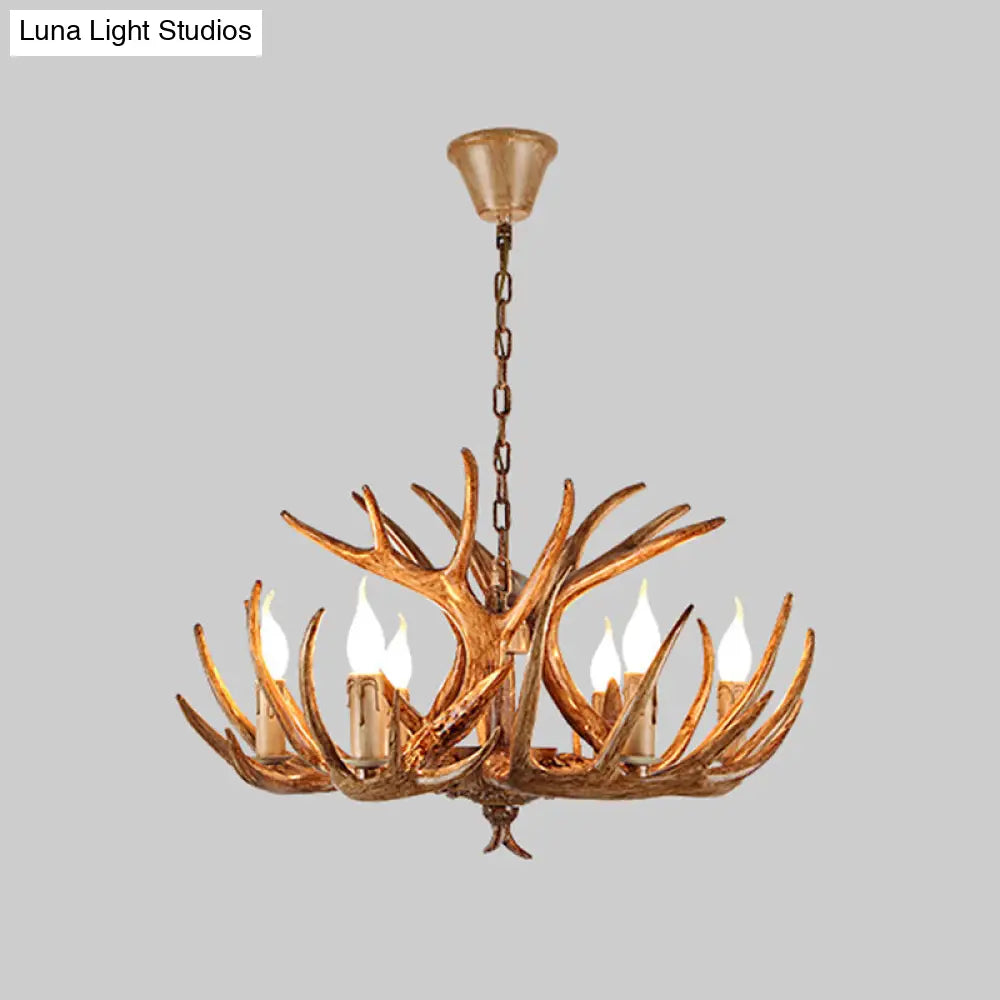 Rustic Brown Resin Chandelier Pendant Light With Antler Shape - Perfect For Restaurants