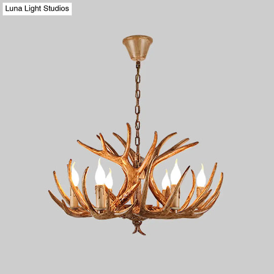 Rustic Brown Resin Chandelier Pendant Light With Antler Shape - Perfect For Restaurants