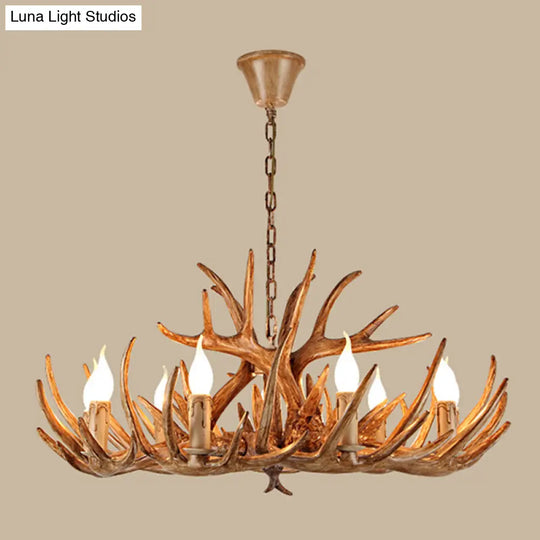 Rustic Brown Resin Chandelier Pendant Light With Antler Shape - Perfect For Restaurants