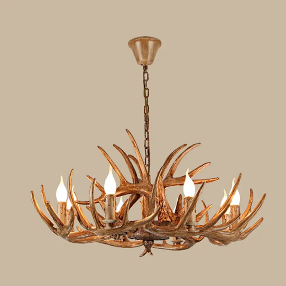 Rustic Antler Shape Resin Chandelier Pendant Light Fixture - Brown’ 8 / Brown