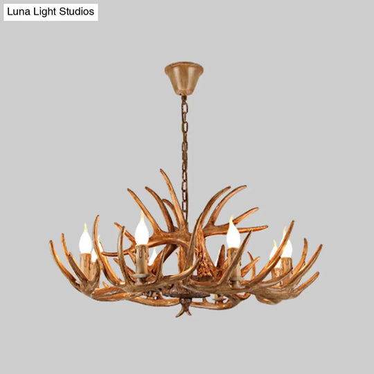 Rustic Brown Resin Chandelier Pendant Light With Antler Shape - Perfect For Restaurants