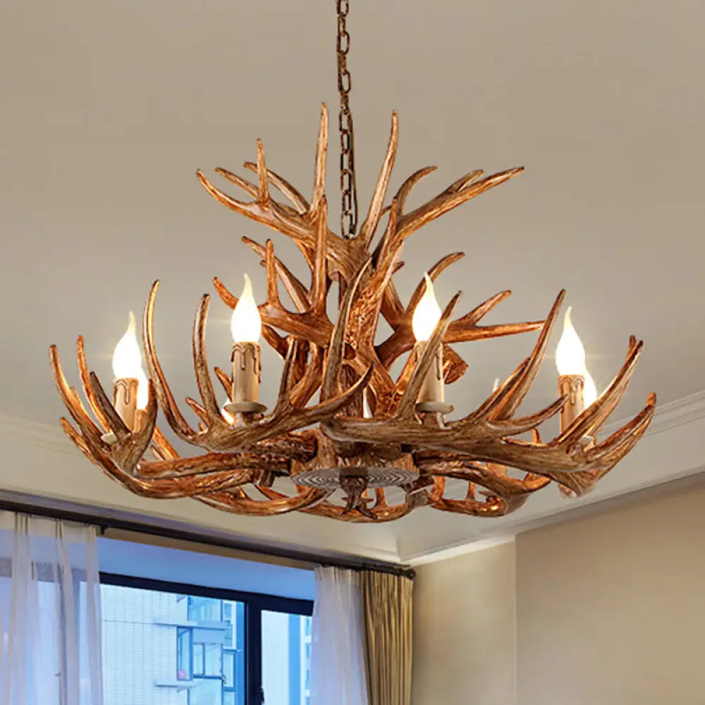 Rustic Antler Shape Resin Chandelier Pendant Light Fixture - Brown’ 9 / Brown