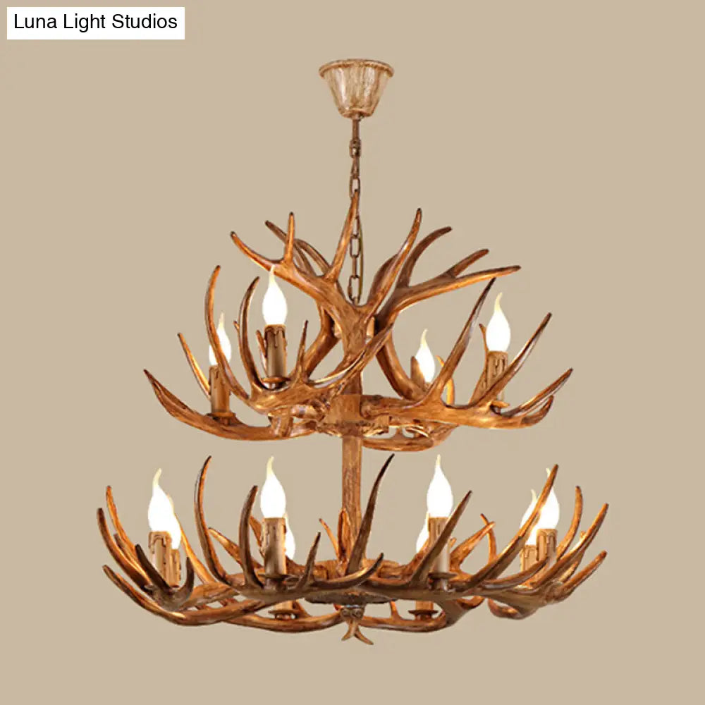 Rustic Brown Resin Chandelier Pendant Light With Antler Shape - Perfect For Restaurants