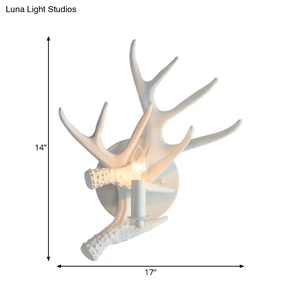 Rustic Antlers Wall Lamp: Resin Single Bulb Sconce Light In White Finish For Lodge Villa