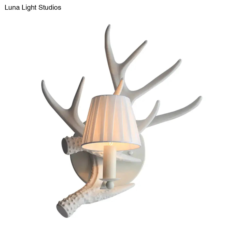 Rustic Antlers Wall Lamp: Resin Single Bulb Sconce Light In White Finish For Lodge Villa