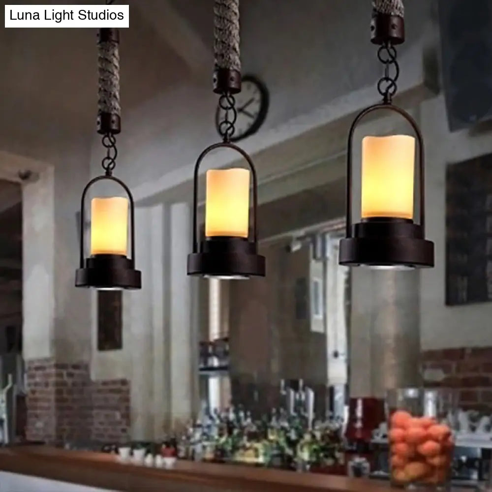 Rustic Arched Pendant Light With Retro Metallic Design - Single Kitchen Bar Down Candle And Rope