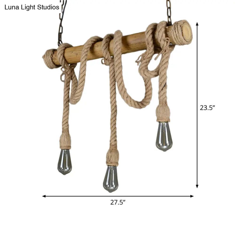 Rustic Bamboo Hanging Lamp With Bare Bulb Design - Dining Room Island Light In Brown