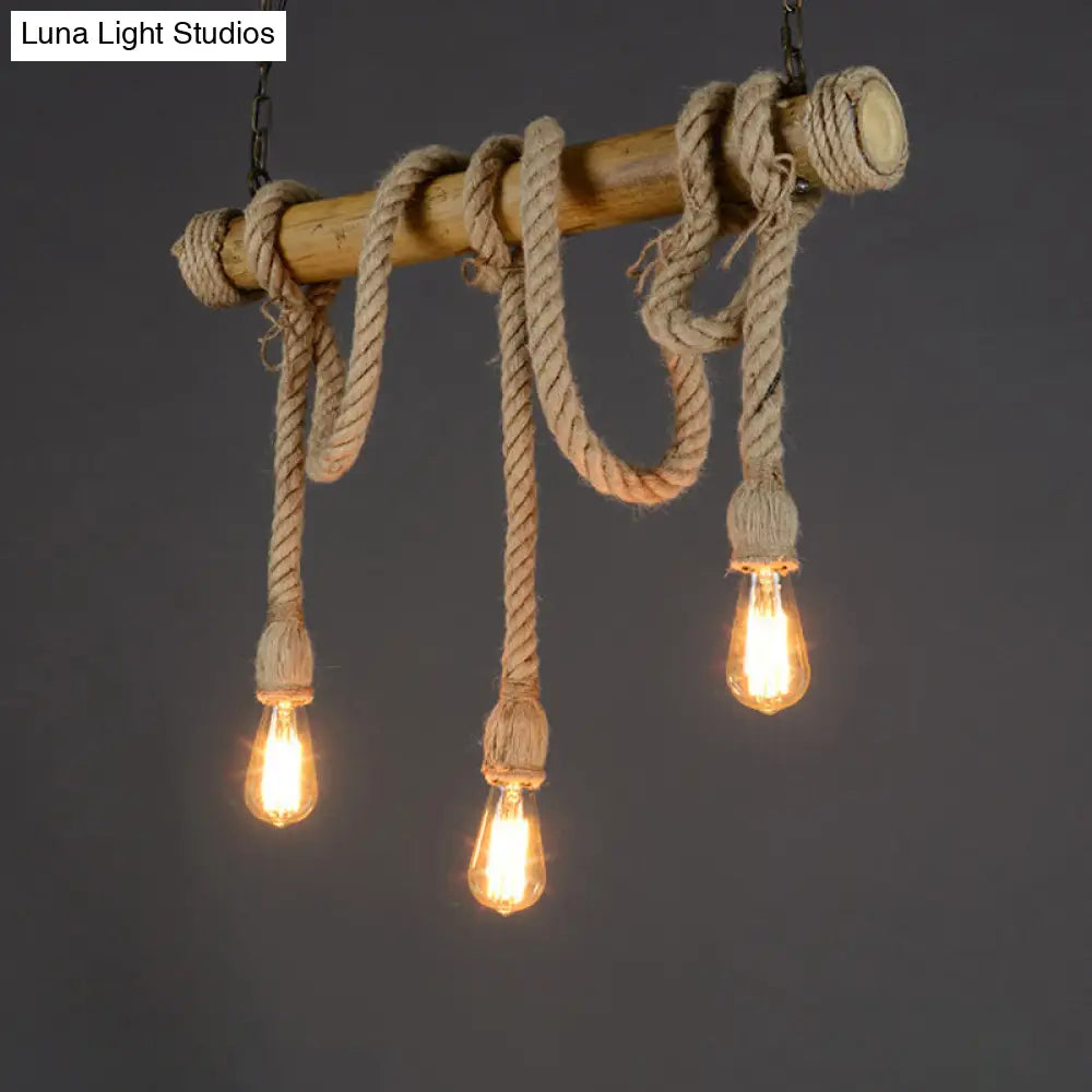 Rustic Bamboo Hanging Lamp With Bare Bulb Design - Dining Room Island Light In Brown