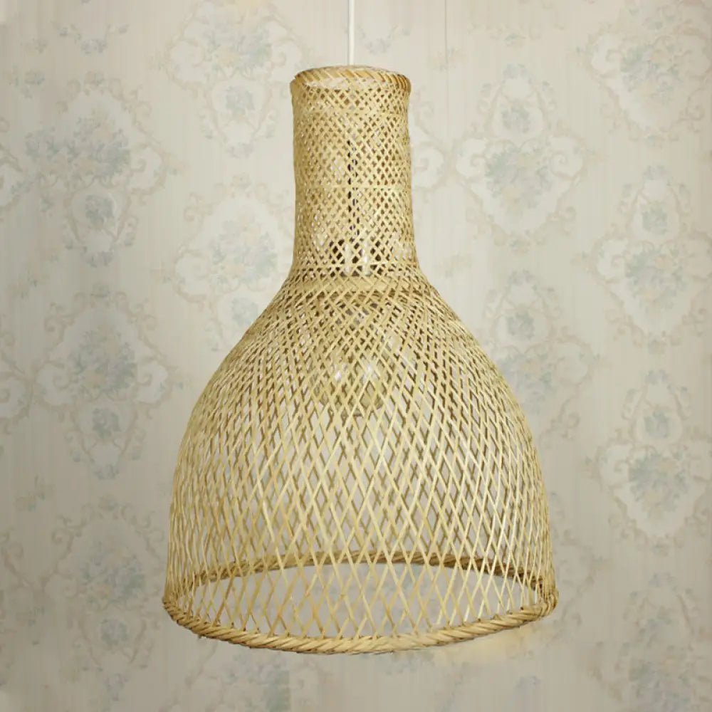 Rustic Bamboo Hanging Pendant Lamp - Woven Ceiling Light For Living Room Wood