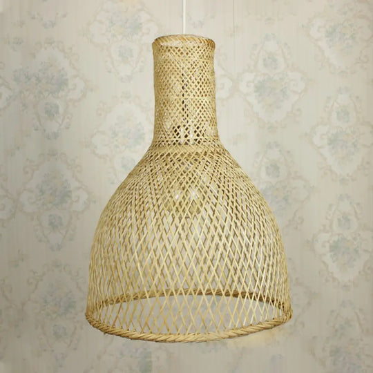 Rustic Bamboo Hanging Pendant Lamp - Woven Ceiling Light For Living Room Wood