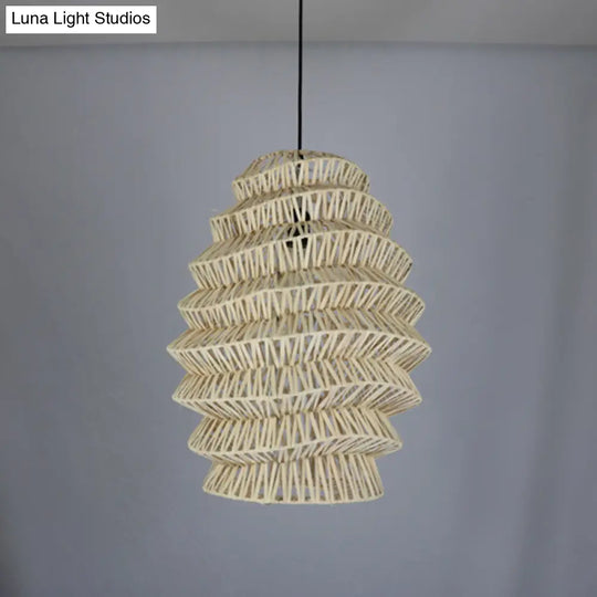 Rustic Bamboo Lantern Pendant Light - Tea Room Hanging Lamp Kit