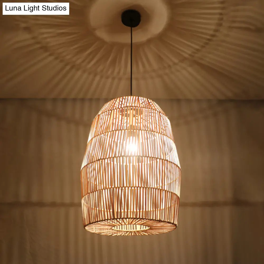 Rustic Bamboo Lantern Pendant Light - Tea Room Hanging Lamp Kit