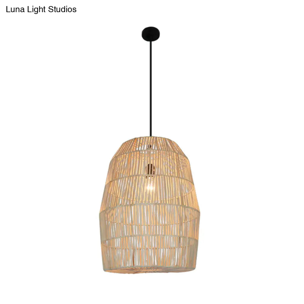 Rustic Bamboo Lantern Pendant Light - Tea Room Hanging Lamp Kit