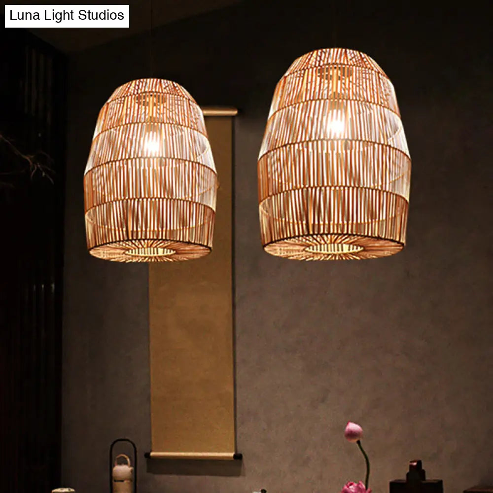 Rustic Bamboo Lantern Pendant Light - Tea Room Hanging Lamp Kit