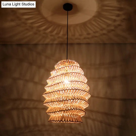 Rustic Bamboo Lantern Pendant Light - Tea Room Hanging Lamp Kit