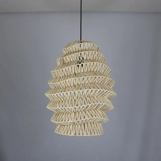 Rustic Bamboo Lantern Pendant Light - Tea Room Hanging Lamp Kit Beige / A