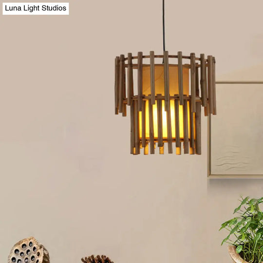 Rustic Bamboo Pendant Light Fixture For Living Room - Beige 1-Light