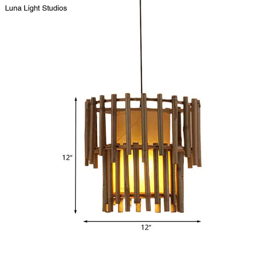 Rustic Bamboo Pendant Light Fixture For Living Room - Beige 1-Light