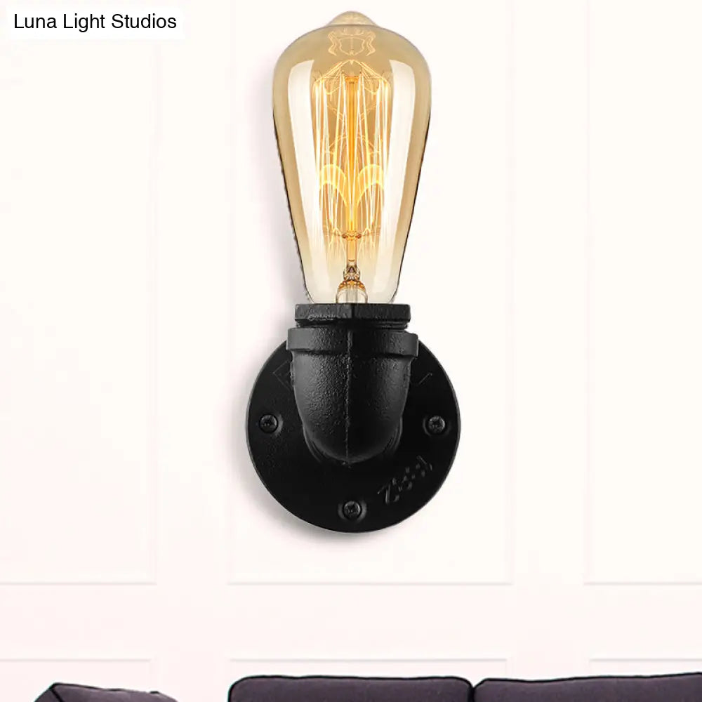 Rustic Bare Bulb Wall Sconce Lighting: Stylish Metal 1 Head Black/Bronze - Perfect For Living Room