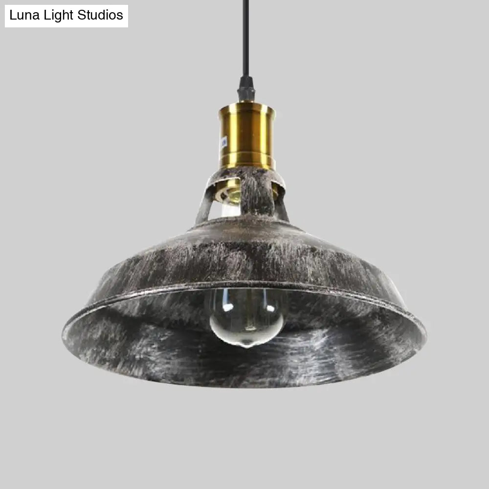 Aged Silver Rustic Barn Pendant Light - Wrought Iron Ceiling Fixture For Dining Room