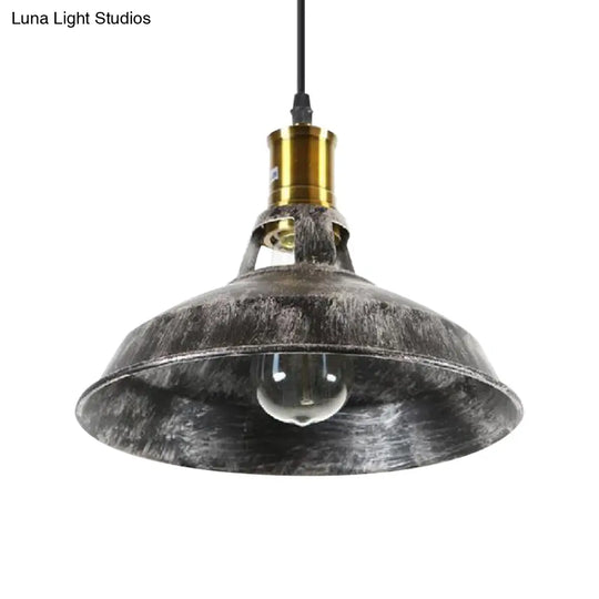 Rustic Barn Pendant Light - 1 Wrought Iron Ceiling Fixture | Aged Silver Dining Room Décor