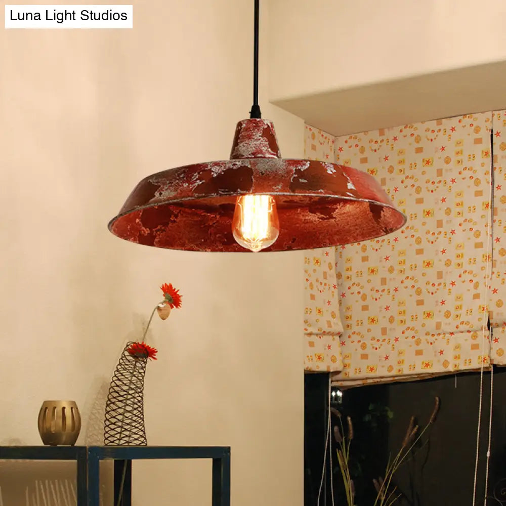 Rustic Barn Pendant Light: Farmhouse Style 1 Bulb Wrought Iron Hanging Lamp For Restaurants
