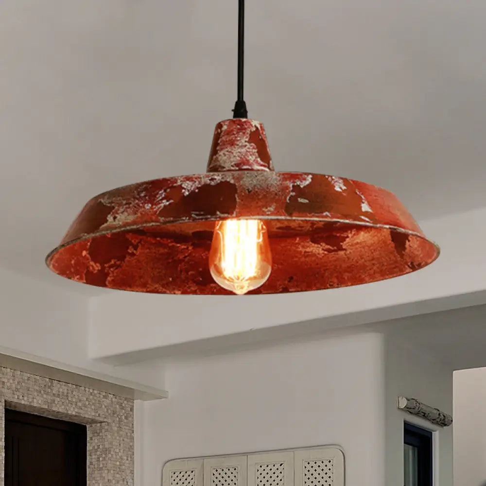 Rustic Barn Pendant Light: Farmhouse Style 1 Bulb Wrought Iron Hanging Lamp For Restaurants Rust