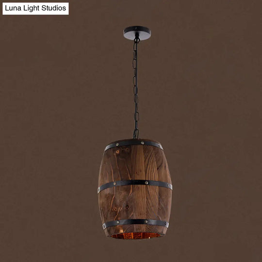 Rustic Barrel Pendant Lamp - 10’/12’ Wide Wood Hanging Light In Brown