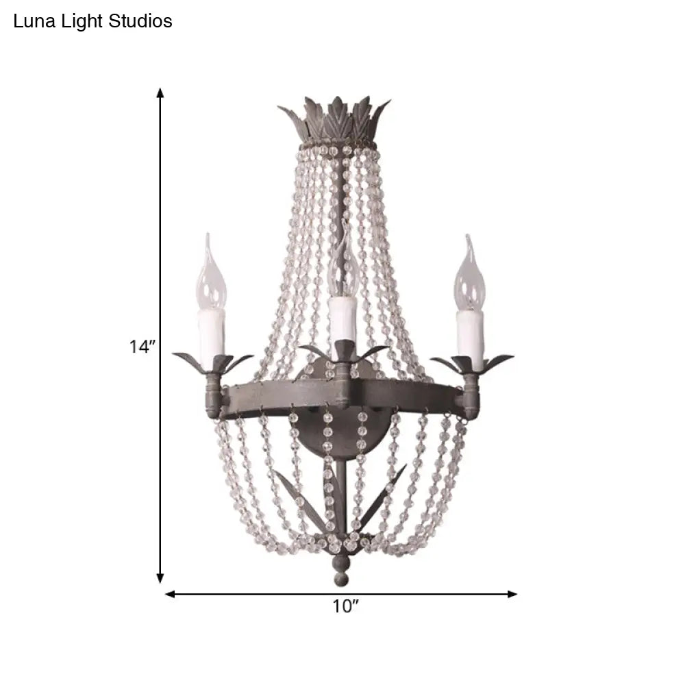 Rustic Beaded Wall Mounted Lighting - 2/3 Light Metallic Sconce Fixture For Bedroom Sizes: 8/10/12 W