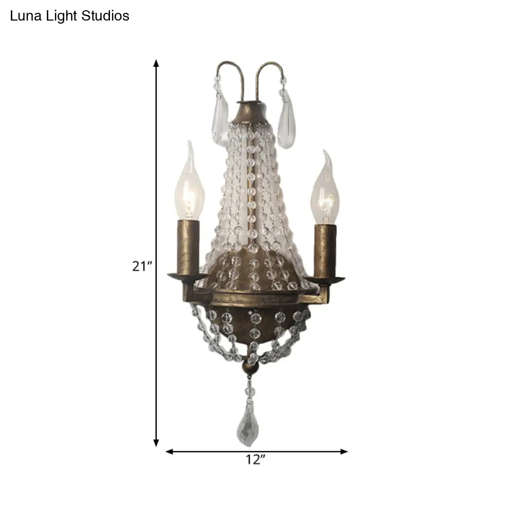 Rustic Beaded Wall Mounted Lighting - 2/3 Light Metallic Sconce Fixture For Bedroom Sizes: 8/10/12 W