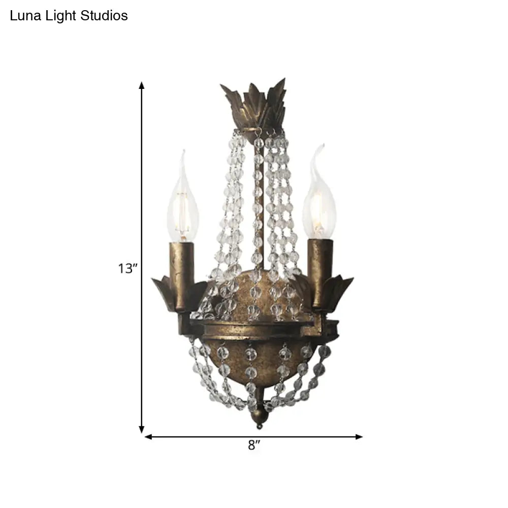 Rustic Beaded Wall Mounted Lighting - 2/3 Light Metallic Sconce Fixture For Bedroom Sizes: 8/10/12 W