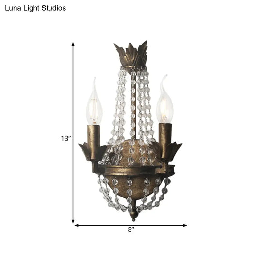 Rustic Beaded Wall Mounted Lighting - 2/3 Light Metallic Sconce Fixture For Bedroom Sizes: 8/10/12 W