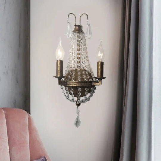 Rustic Beaded Wall Mounted Lighting - 2/3 Light Metallic Sconce Fixture For Bedroom Sizes: 8/10/12 W