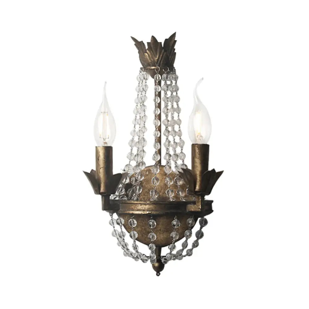 Rustic Beaded Wall Mounted Lighting - 2/3 Light Metallic Sconce Fixture For Bedroom Sizes: 8/10/12 W