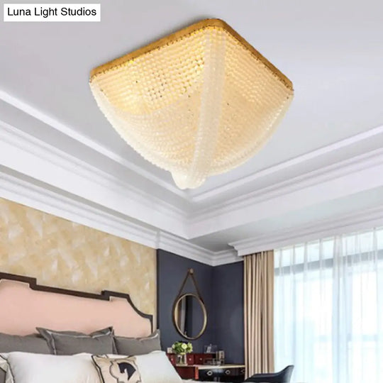 Rustic Bedroom Ceiling Lamp With Crystal Beaded Shade - 4 Light Flush Mount